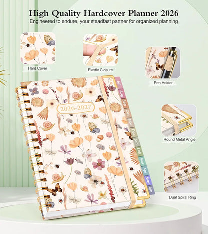 Academic Planner 2026-2027, Hardcover Weekly and Monthly Calendar Planner from July 2026 - June 2027, Daily Agenda Planners with Tabs, College School Organizer for Student Teacher, A5 , Insect Garden