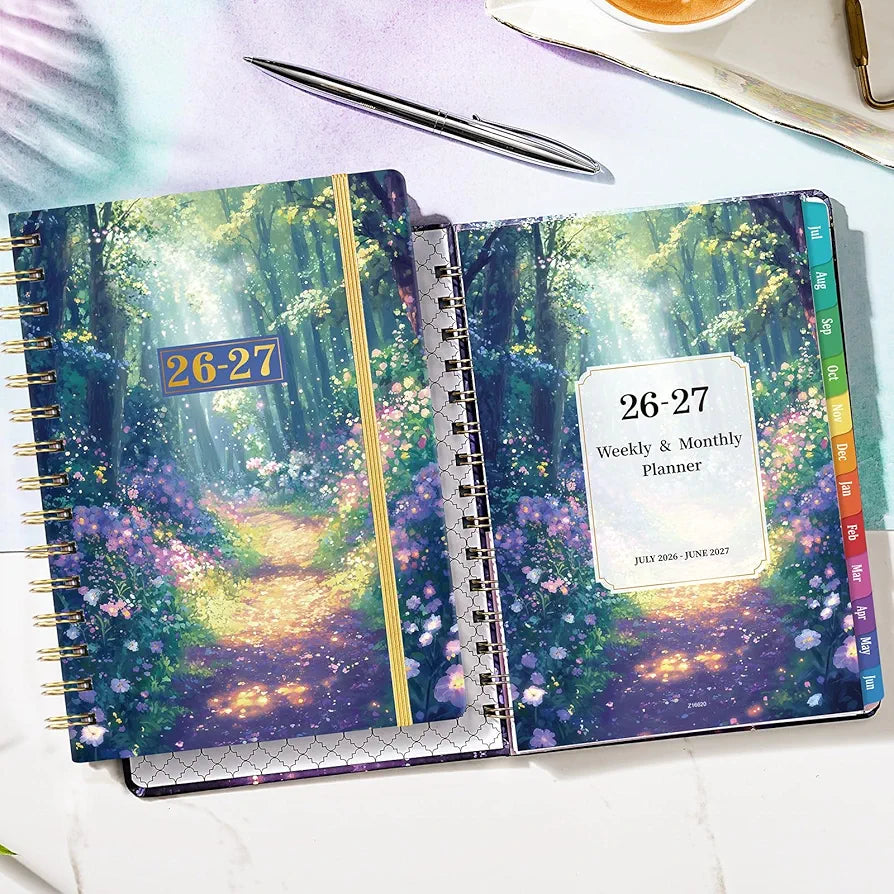 Planner 2026-2027 - Academic Planner 2026-2027 from Jul.2026 - Jun.2027, 8.5'' X 6.4'', Weekly Monthly Planners 12 Month with Colorful Tabs, Back Pocket - Forest Path