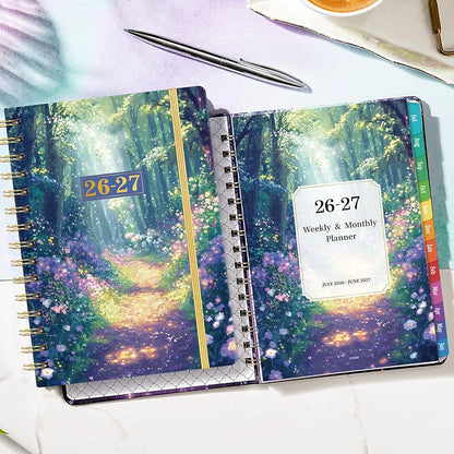 Planner 2026-2027 - Academic Planner 2026-2027 from Jul.2026 - Jun.2027, 8.5'' X 6.4'', Weekly Monthly Planners 12 Month with Colorful Tabs, Back Pocket - Forest Path