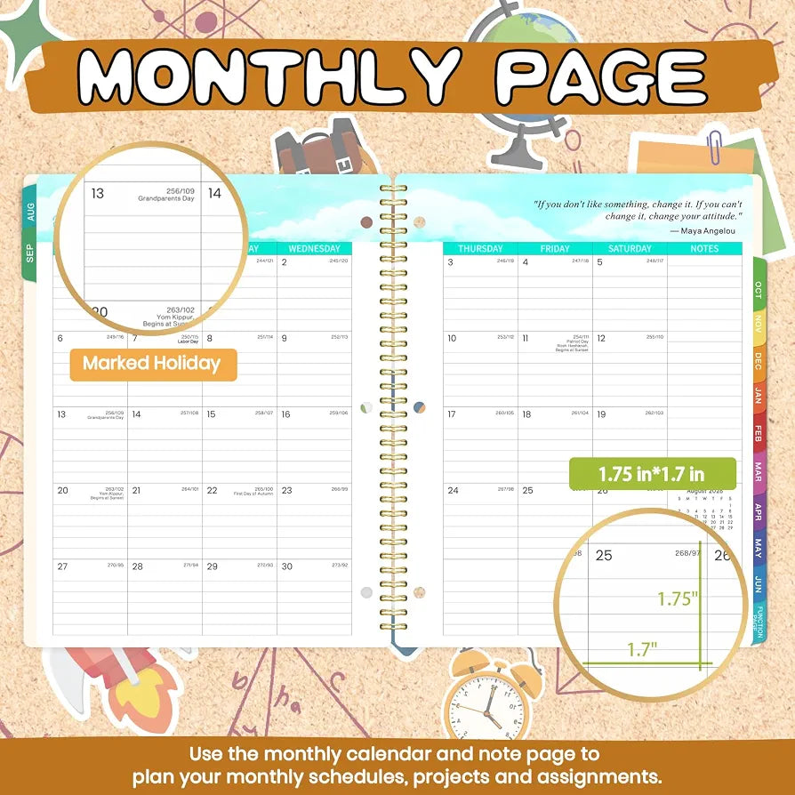 Student Planner 2026-2027 - Academic Planner 2026-2027, Aug. 2025 - Jun. 2026, 8.5'' x 11'', School Planners with Stickers, Week's Goals, Tabs and 3-Hole Punched, Good For Academic Year