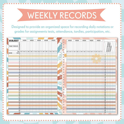 Fuyoooo Teacher Record Book Teacher Grade Books 2026-2027 Spiral Bound Record Planner 2026 Class Grade Book Office Favors for Classroom Attendance Decoration Double Sided