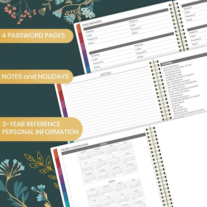 2026-2027 Monthly Planner - Planner 2026-2027, Monthly Calendar 26-27, Jul. 2026 - Dec. 2027, 9" x 11", 18 Month with Colourful Tabs & Pocket, Flexible Cover, Twin-Wire Binding, Thick Paper - Green