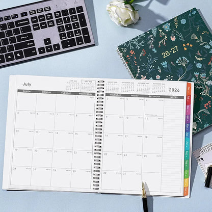 2026-2027 Monthly Planner - Planner 2026-2027, Monthly Calendar 26-27, Jul. 2026 - Dec. 2027, 9" x 11", 18 Month with Colourful Tabs & Pocket, Flexible Cover, Twin-Wire Binding, Thick Paper - Green
