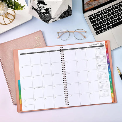 2026-2027 Monthly Planner - 2026-2027 9'' x 11'' Monthly Planner/Calendar from JUL. 2026 - DEC. 2027, 12-Months Calendar Spiral Bound with Soft Leather Cover, 15 Note Pages, Tabs, Inner Pocket