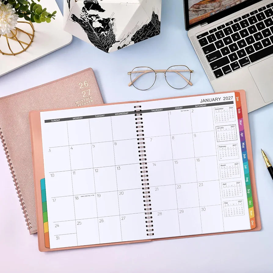 2026-2027 Monthly Planner - 2026-2027 9'' x 11'' Monthly Planner/Calendar from JUL. 2026 - DEC. 2027, 12-Months Calendar Spiral Bound with Soft Leather Cover, 15 Note Pages, Tabs, Inner Pocket