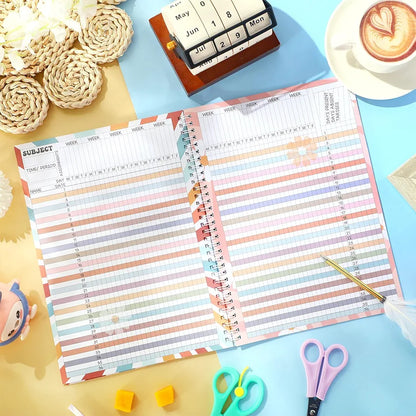 Fuyoooo Teacher Record Book Teacher Grade Books 2026-2027 Spiral Bound Record Planner 2026 Class Grade Book Office Favors for Classroom Attendance Decoration Double Sided