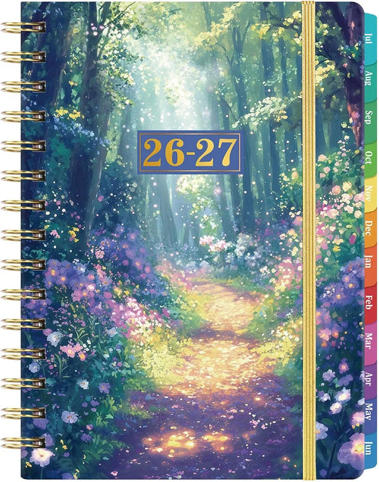 Planner 2026-2027 - Academic Planner 2026-2027 from Jul.2026 - Jun.2027, 8.5'' X 6.4'', Weekly Monthly Planners 12 Month with Colorful Tabs, Back Pocket - Forest Path