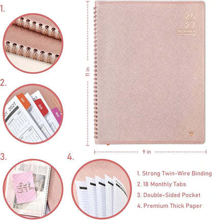 2026-2027 Monthly Planner - 2026-2027 9'' x 11'' Monthly Planner/Calendar from JUL. 2026 - DEC. 2027, 12-Months Calendar Spiral Bound with Soft Leather Cover, 15 Note Pages, Tabs, Inner Pocket