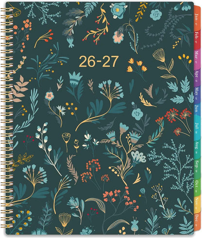 2026-2027 Monthly Planner - Planner 2026-2027, Monthly Calendar 26-27, Jul. 2026 - Dec. 2027, 9" x 11", 18 Month with Colourful Tabs & Pocket, Flexible Cover, Twin-Wire Binding, Thick Paper - Green