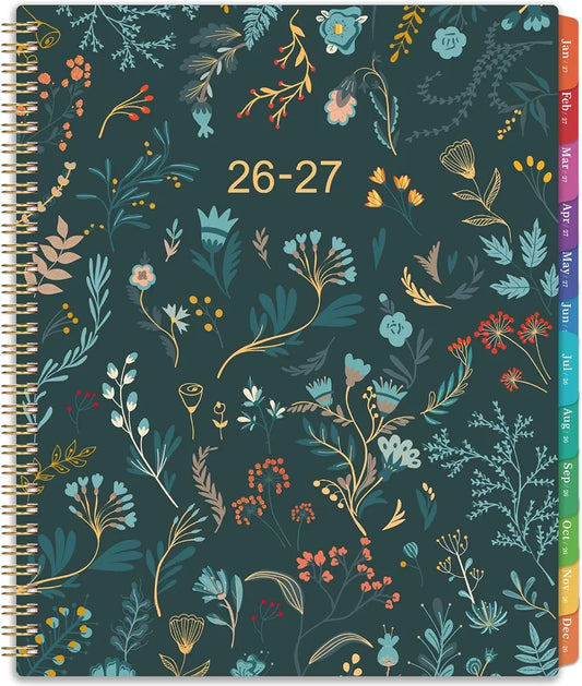 2026-2027 Monthly Planner - Planner 2026-2027, Monthly Calendar 26-27, Jul. 2026 - Dec. 2027, 9" x 11", 18 Month with Colourful Tabs & Pocket, Flexible Cover, Twin-Wire Binding, Thick Paper - Green