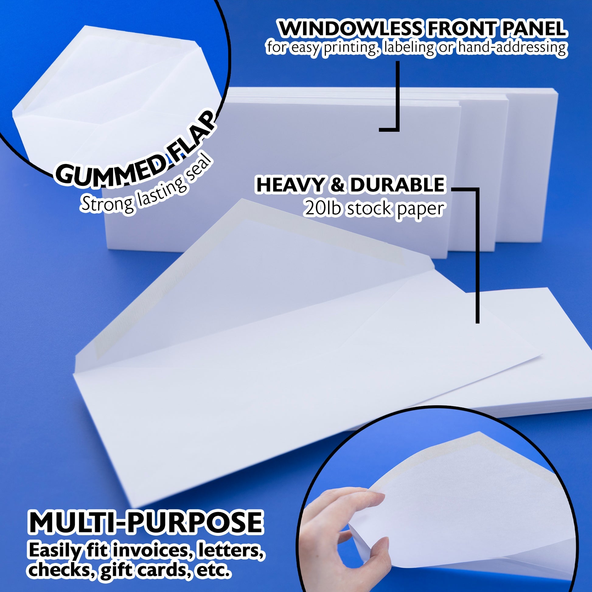 #10 White Envelopes w/ Gummed Closure (50/Pack)