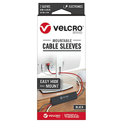 VELCRO® Brand Mountable Cable Sleeves, 8” x 4-3/4”, Black, Pack Of 2 Sleeves, VEL-30795-USA