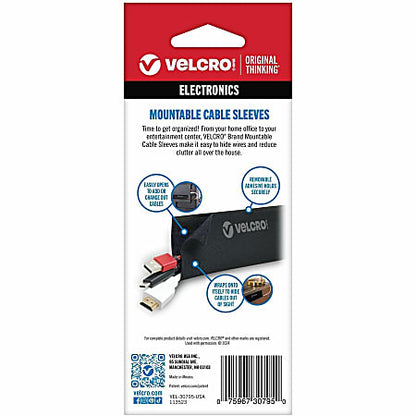 VELCRO® Brand Mountable Cable Sleeves, 8” x 4-3/4”, Black, Pack Of 2 Sleeves, VEL-30795-USA