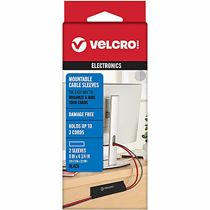 VELCRO® Brand Mountable Cable Sleeves, 8” x 4-3/4”, Black, Pack Of 2 Sleeves, VEL-30795-USA