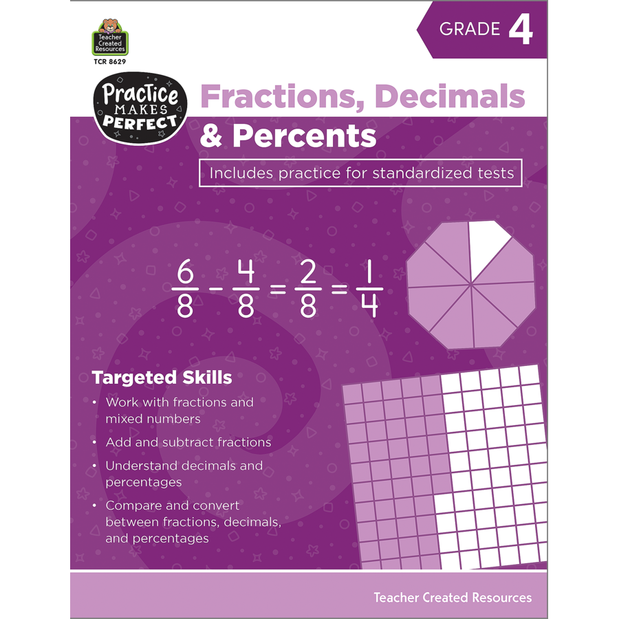 Practice Makes Perfect: Fractions, Decimals & Percents Grade 4