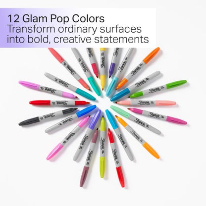 Sharpie Glam Pop Permanent Markers, Fine Point, Assorted, Pack Of 24 Markers