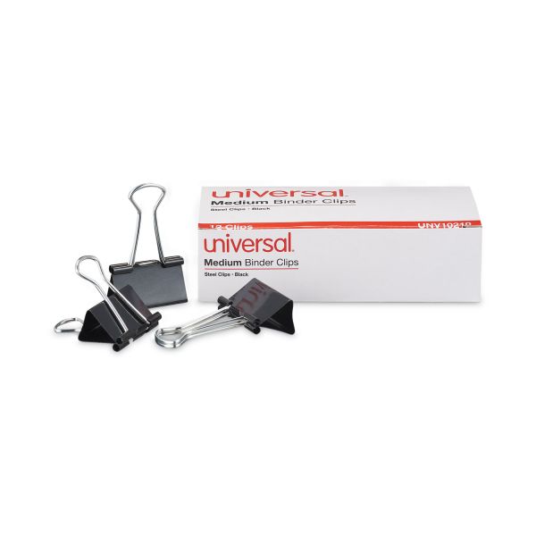Universal Binder Clips, Medium, Black/Silver, 12/Box