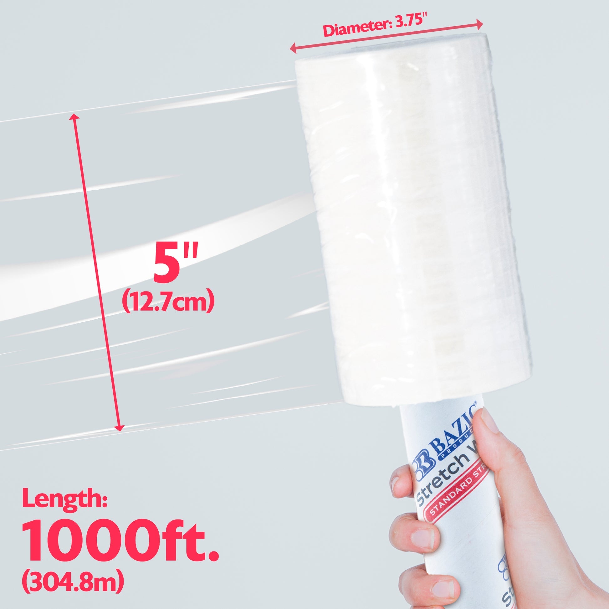 Clear Stretch Wrap Film with Handle, 5 in x 1000 ft