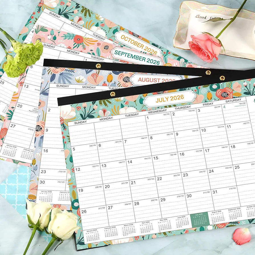 Coboll Desk Calendar 2026-2027 for Office & Home, Thick Paper, Jul 2026-Dec. 2027, Corner Protectors, Ruled Blocks, To-Do Notes, Monthly Desktop Desk/Wall Planner, Large Month View - Green, 12 x 17