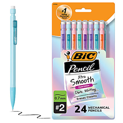 BIC Xtra-Smooth Mechanical Pencils, Medium Point, 0.7 mm, #2 Lead, Assorted Pastel Barrel Colors, Pack Of 24 Pencils