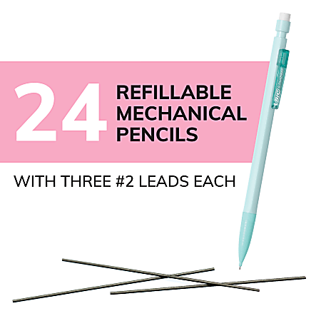 BIC Xtra-Smooth Mechanical Pencils, Medium Point, 0.7 mm, #2 Lead, Assorted Pastel Barrel Colors, Pack Of 24 Pencils