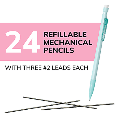 BIC Xtra-Smooth Mechanical Pencils, Medium Point, 0.7 mm, #2 Lead, Assorted Pastel Barrel Colors, Pack Of 24 Pencils