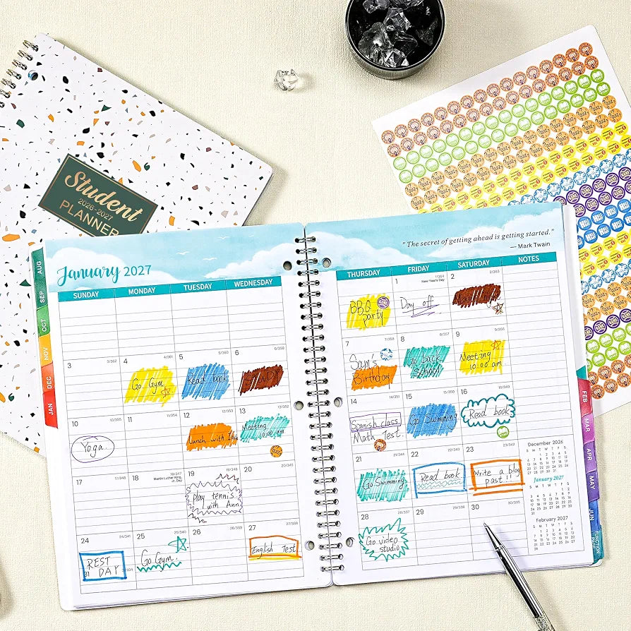 Student Planner 2026-2027 - Weekly and Monthly Planner 2026-2027 with Colorful Tabs & Stickers, Aug. 2026 - June 2027, 9" x 11", School Planner for Middle or High School