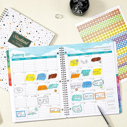 Student Planner 2026-2027 - Weekly and Monthly Planner 2026-2027 with Colorful Tabs & Stickers, Aug. 2026 - June 2027, 9" x 11", School Planner for Middle or High School