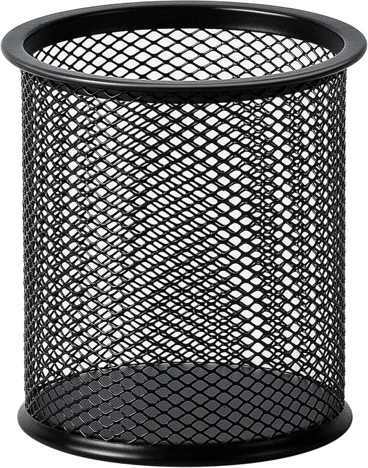 Basics Wire Mesh Pen Holder, Pencil Cup Desk Organizer for Stationery, Scissors, Office Caddy Storage, 3.7" x 3.3", Black