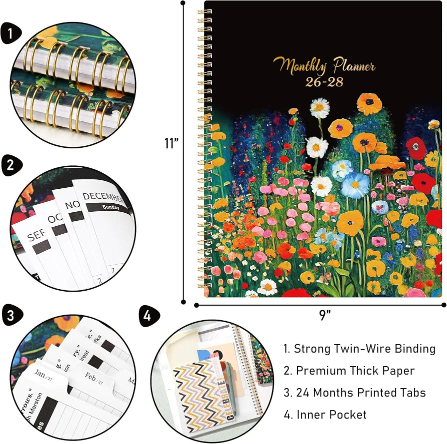 2026-2028 Monthly Planner - 2026-2028 Planner from July 2026 to June 2028, Monthly Planners 8.5'' x 11'', 24 Months with Tabs, Back Pocket