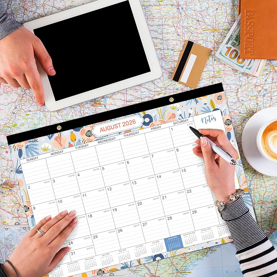 Coboll Desk Calendar 2026-2027 for Office & Home, Thick Paper, Jul 2026-Dec. 2027, Corner Protectors, Ruled Blocks, To-Do Notes, Monthly Desktop Desk/Wall Planner, Large Month View - Green, 12 x 17