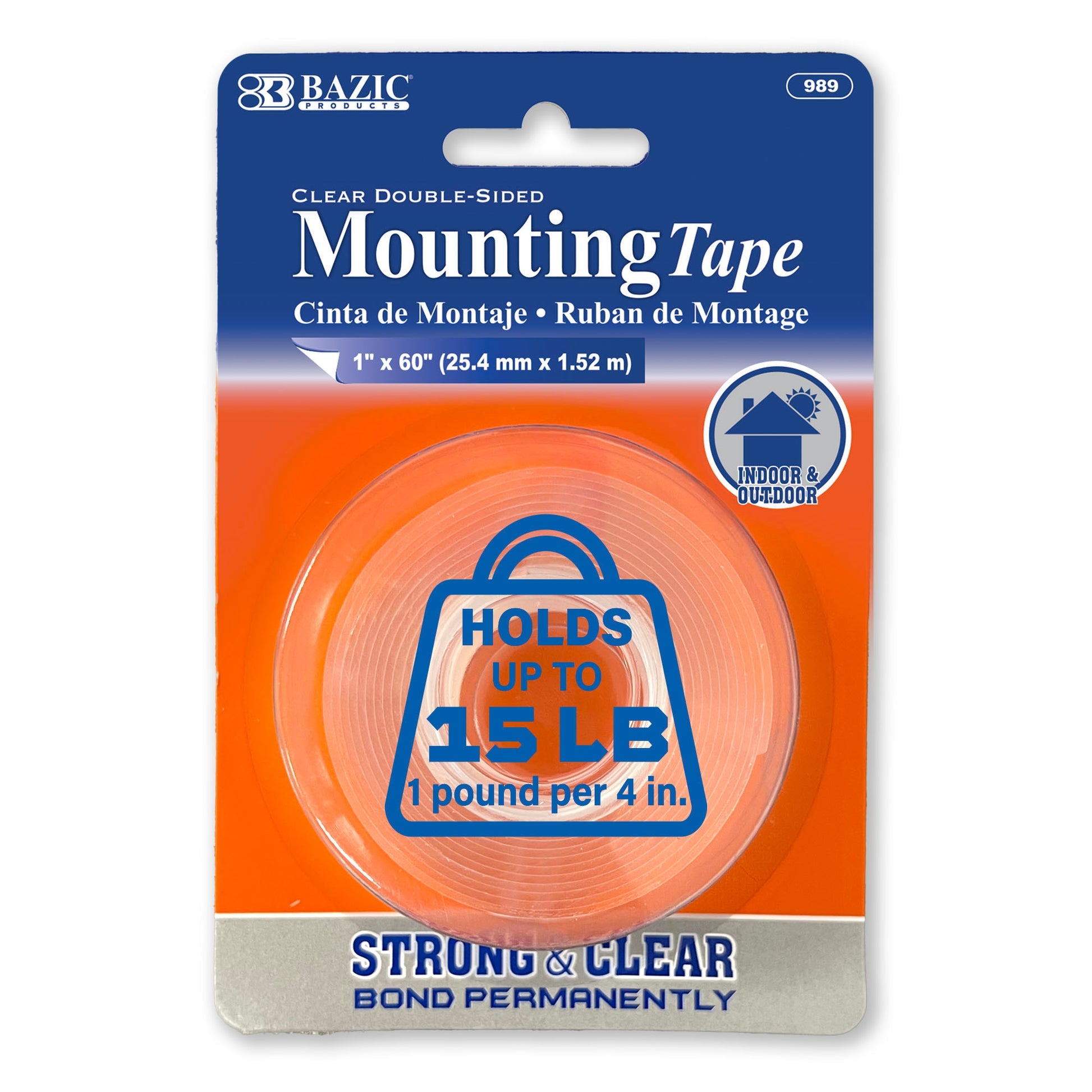 Double Sided Clear Mounting Tape, 1 in x 60 in