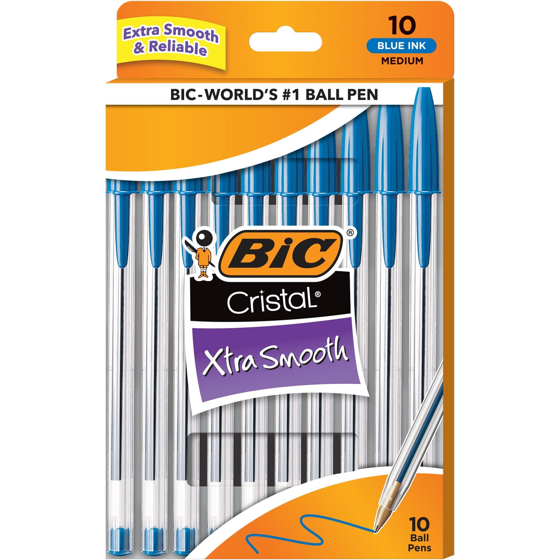 BIC Cristal Xtra Smooth 1.0 mm Medium Point Ball Pen, High School Supplies, Blue, 10-Count