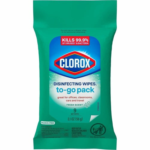 The Clorox Company Clorox Bleach-Free Disinfecting WipesTo-Go Pack, Fresh Scent - Bleach-free, Disinfectant, Antibacterial, Disposable