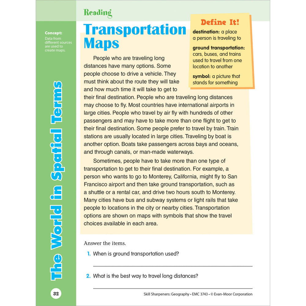 Skill Sharpeners: Geography Workbook Grade 3 Paperback