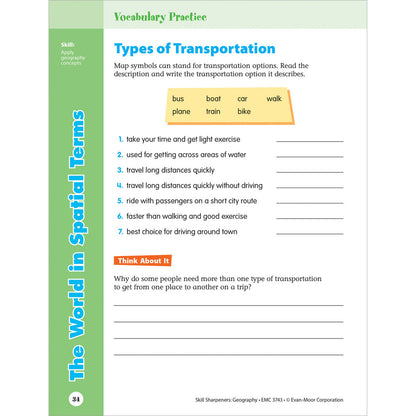 Skill Sharpeners: Geography Workbook Grade 3 Paperback