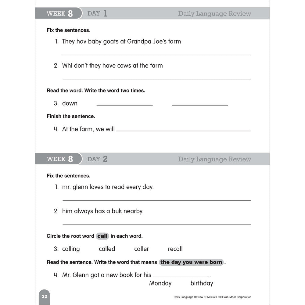 Daily Language Review, Teacher Resource Book Grade 1 Paperback