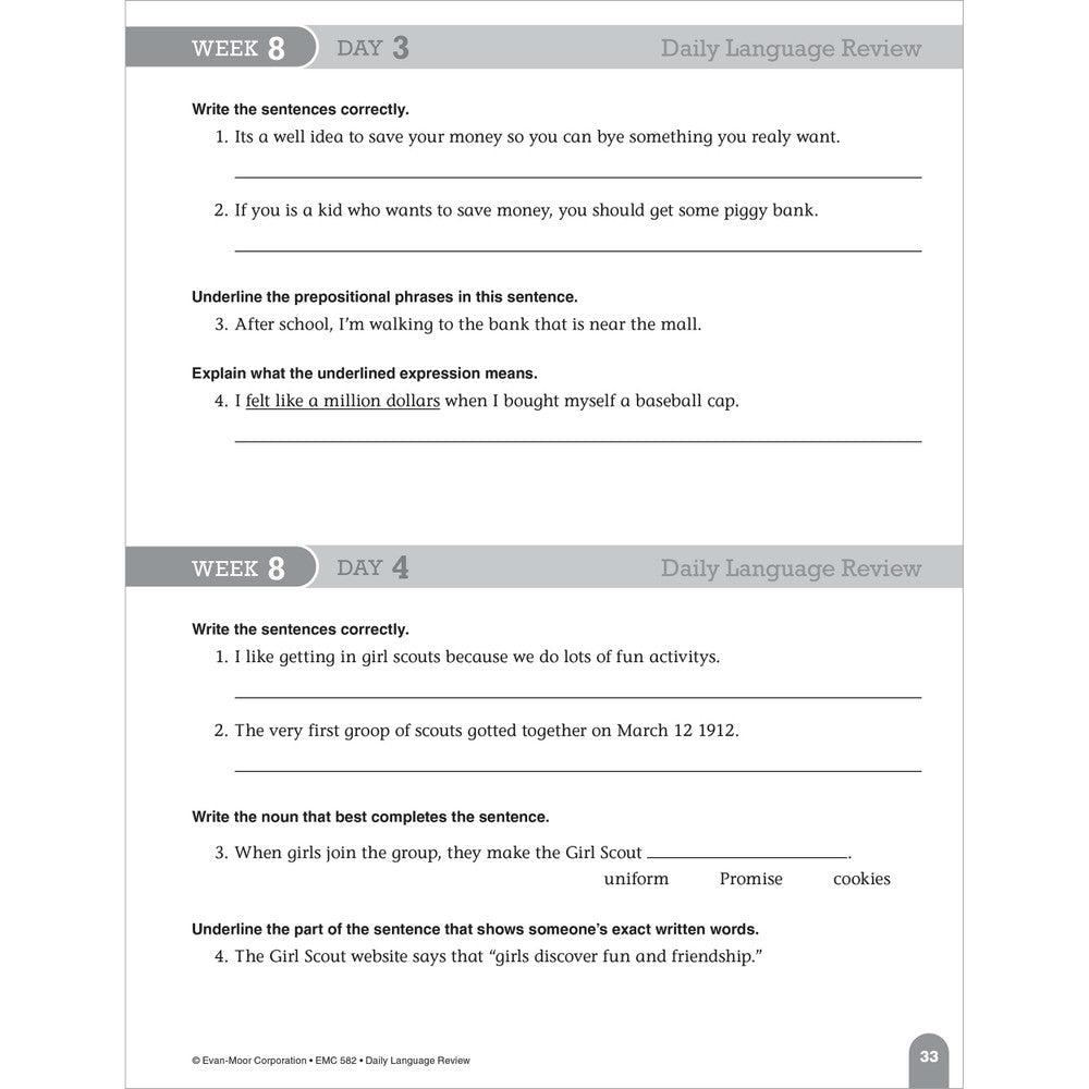 Daily Language Review, Teacher Resource Book Grade 4 Paperback