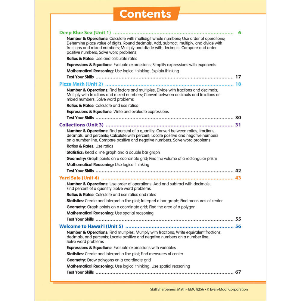 Skill Sharpeners: Math Workbook Grade 6 Paperback