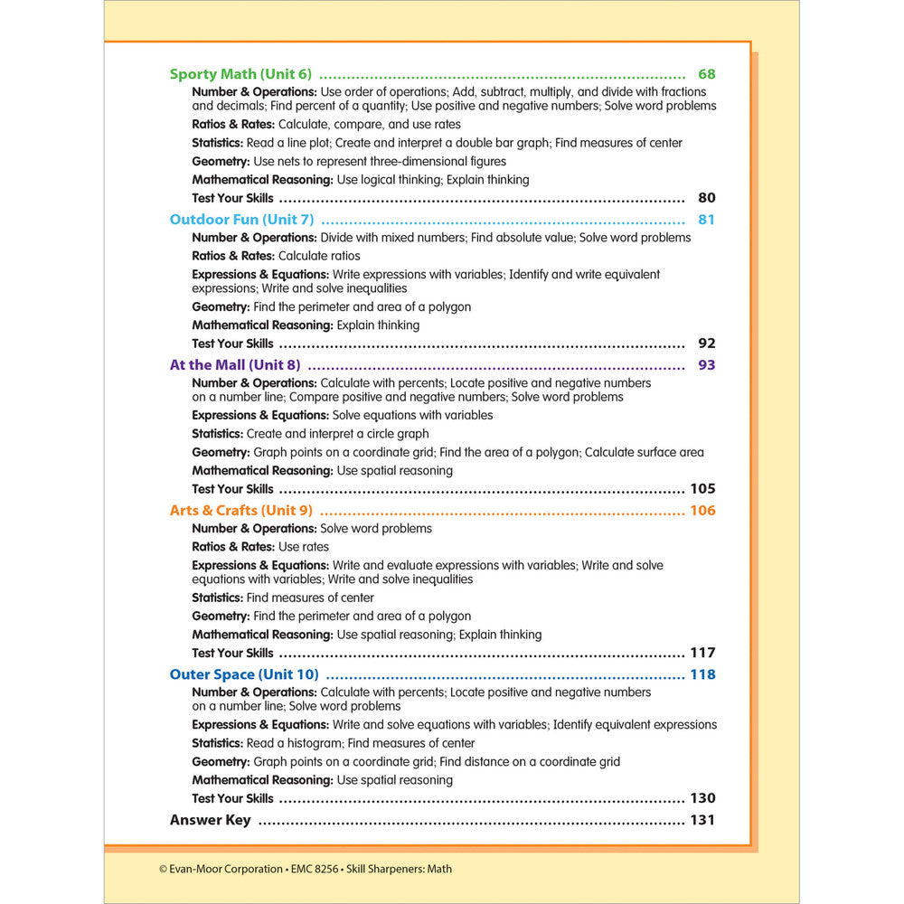 Skill Sharpeners: Math Workbook Grade 6 Paperback