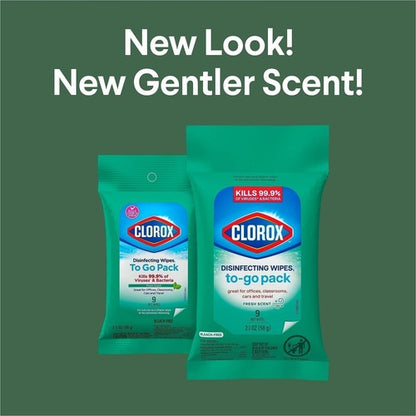 The Clorox Company Clorox Bleach-Free Disinfecting WipesTo-Go Pack, Fresh Scent - Bleach-free, Disinfectant, Antibacterial, Disposable