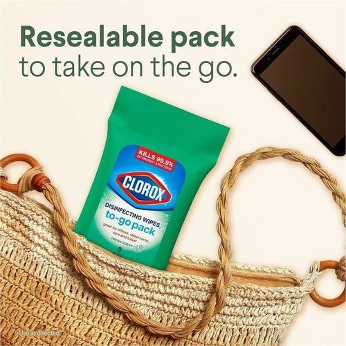 The Clorox Company Clorox Bleach-Free Disinfecting WipesTo-Go Pack, Fresh Scent - Bleach-free, Disinfectant, Antibacterial, Disposable