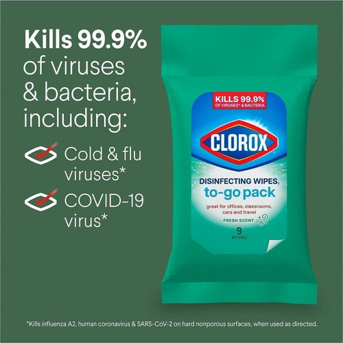 The Clorox Company Clorox Bleach-Free Disinfecting WipesTo-Go Pack, Fresh Scent - Bleach-free, Disinfectant, Antibacterial, Disposable