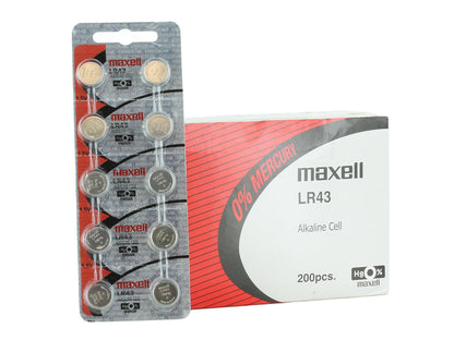 Maxell LR43 55mAh 1.5V Alkaline Coin Cell Battery - Tear Strip