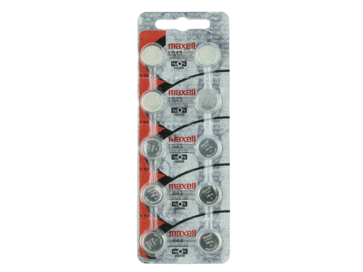 Maxell LR43 55mAh 1.5V Alkaline Coin Cell Battery - Tear Strip