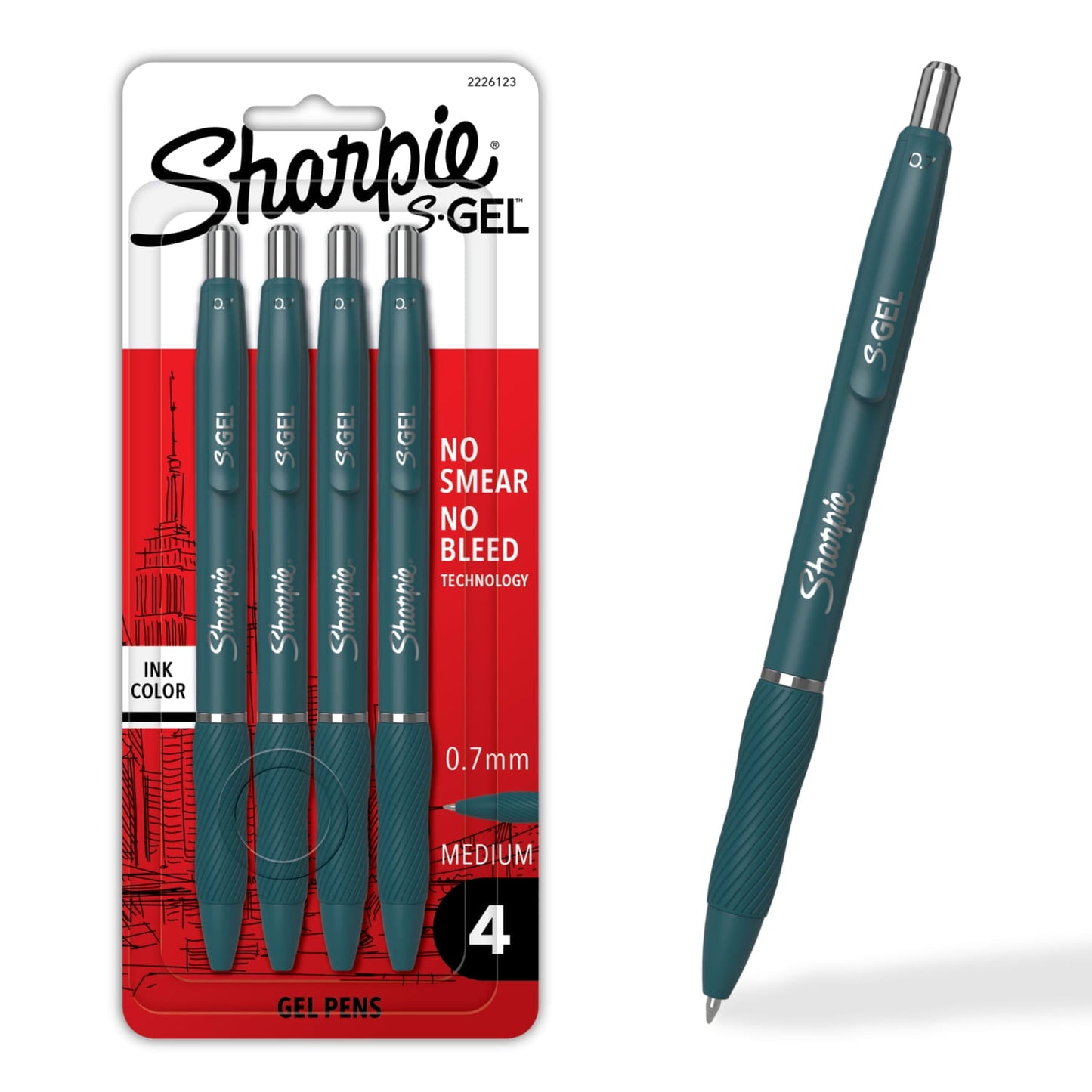 Sharpie S-Gel Pens, Medium Point, Teal Crush, Black Ink, 4 Count