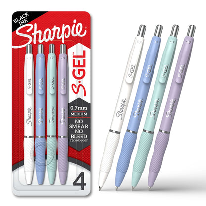 Sharpie S-Gel Pens, Medium Point (0.7mm), Black Ink, Assorted Fashion Barrel Colors, 4 Count
