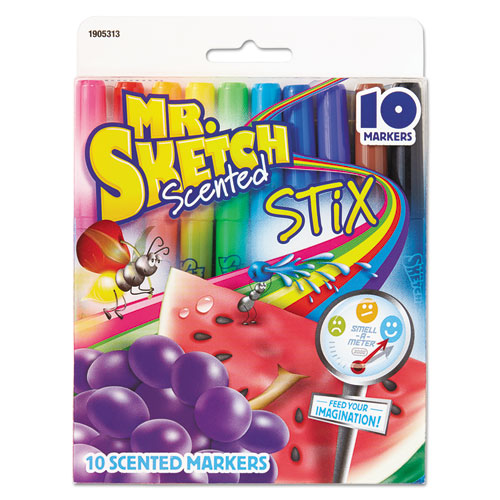 Mr. Sketch Stix Watercolor Marker Set, Fine Bullet Tip, Assorted Colors, 10/Set [SAN1905313]