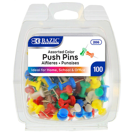 BAZIC Assorted Color Push Pins (100/Pack) [206]