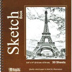 BAZIC Spiral Bound Premium Sketch Book, 8.5 x 11 Inches, 30 Sheets [5045]